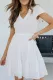 White Solid Smocked Short Sleeve V Neck Mini Dress