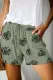 Green Floral Print Drawstring Casual Elastic Waist Pocketed Shorts