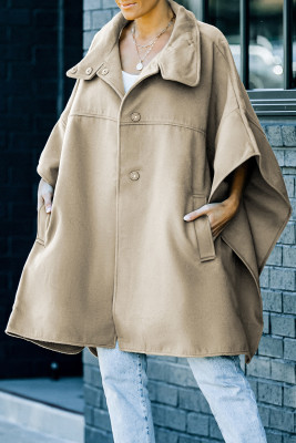 Khaki Snap Button Turn-down Collar Cape Coat