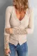 Apricot Lace Button Ribbed Slim-fit Long Sleeve Top