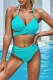 Turquoise Crisscross Ruched High waisted swimsuits