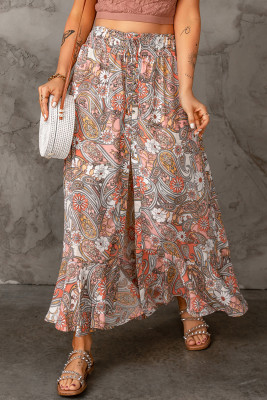 Multicolor Paisley Print Long Skirt with Slit