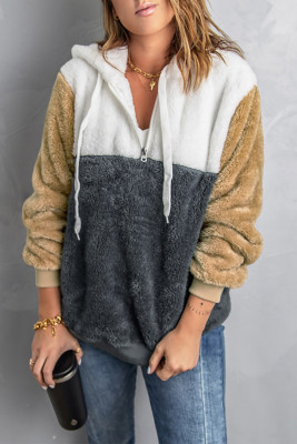 Gray Colorblock Fluffy Faux Fur Hoodie
