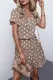 Khaki Dotted Print Split Neck Flutter Sleeve Flowy Tunic Mini Dress