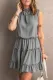Gray Sleeveless V Neck Ruffled Swing Mini Dress