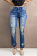 Sky Blue Washed Straight Leg Distressed High Waist Jeans