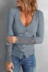 Sky Blue Lace Button Ribbed Slim-fit Long Sleeve Top