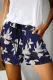 Blue Floral Print Drawstring Casual Elastic Waist Pocketed Shorts