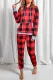 Fiery Red Plaid Pocket Drawstring Christmas Hooded Lounge Sets