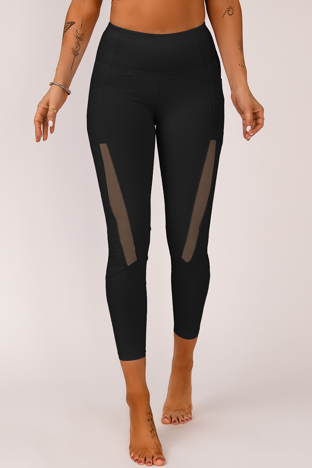 US 9.09 Dropshipping Black Mesh Side Splicing High Waist Yoga Sports