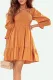 Yellow Square Neck Smocked Balloon Sleeve A-line Dress