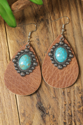 Boho Turquoise Gem Stone PU Leather Hook Earrings