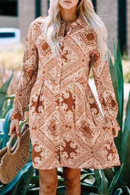 Krótka sukienka koszulowa vintage we wzór paisley w geometryczny wzór