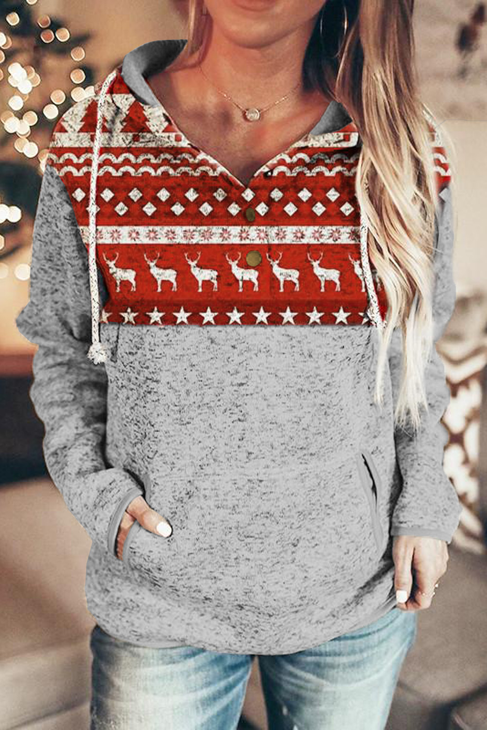US$ 10.33 Drop-shipping Christmas Reindeer Print Stitching Hoodie for Women