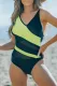 Yellow Colorblock Mesh Backless One-piece Swimwear