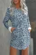 Sky Blue Crew Neck Long Sleeve Leopard Print Mini Dress