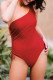 Red One-shoulder Sleeveless Drawstring Side One-piece Swimwear