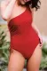 Fiery Red One-shoulder Sleeveless Drawstring Side One-piece Swimwear
