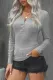 Gray Scoop Neck Buttoned Front Long Sleeve Knitted Top