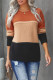 Orange Color Block Netted Texture Pullover Sweater