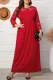 Fiery Red White Plus Size 3/4 Lace Sleeve Yoke Maxi Dress