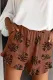 Khaki Palm Tree Leaves Print Elastic Waist Shorts with Pocket