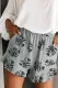 Gray Palm Tree Leaves Print Elastic Waist Shorts with Pocket