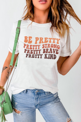White BE PRETTY Slogan Letters Graphic Tee