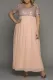 Pink Plus size Short Sleeve Sequin Splicing Mesh Maxi Dress