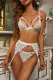 White 3pcs Lace Patch Strappy Bra Thong Lingerie Set with Garter Belt