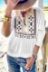 White 3/4 Sleeves Embroidered Pattern Pleated Blouse