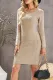 Khaki Women's Winter Casual Long Sleeve Solid Color Bodycon Warm Crewneck Knitted Sweater Dress