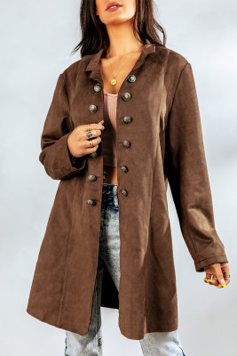Brązowa, długa kurtka z guzikami w stylu vintage