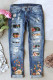 Sky Blue Flowers Printed Patch Ripped Boyfriend Denim Jeans