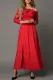 Fiery Red Off Shoulder Lace Bodice High Waist Maxi Skirt Evening Dress