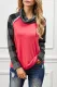 Fiery Red Cowl Neck Plaid Splice Casual Long Sleeve Top