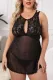 Black Lace Mesh Patchwork Keyhole Plus Size Babydoll with Thong