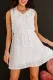 White Split Neck Pom Pom Textured Flowy Mini Dress
