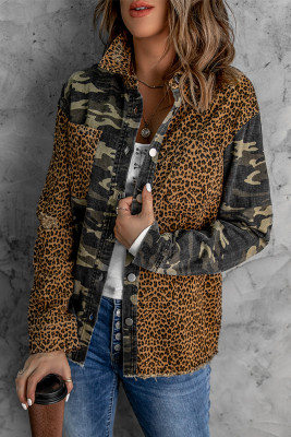 Leopard Camouflage Patchwork Denim Jacket