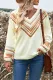 V-Neck Contrast Printed Oatmeal Sweater
