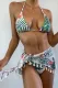 3ps Green Tropical Plant Print Bikini with Cover up