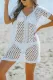 White Crochet Knitted V Neck Loose Beach Cover Up