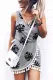 Gray Palm Leaves Print Tassel Wrap V-Neck Mini Dress