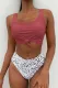 Pink Leopard Print Knot High waisted swimsuits