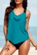 Turquoise Cowl Neck Splicing Tank and Panty Tankini Set