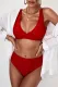 Fiery Red Plain Ribbed Texture Sexy Bikini Set