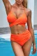 Orange Crisscross Ruched High waisted swimsuits