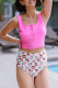 Pink Square Neck Sleeveless Fashion Print Tankini Set