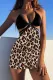 Black Sexy Halter Leopard Print Bikini and Solid Sarong Bikini Set Wholesale