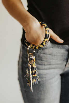 Black PU Leather Bracelet Keychain